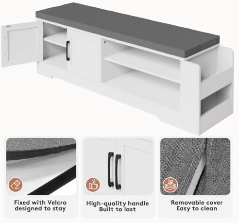 Farmhouse Shoe Storage Bench with 3-in-1 Entryway Storage & Padded Seat |...