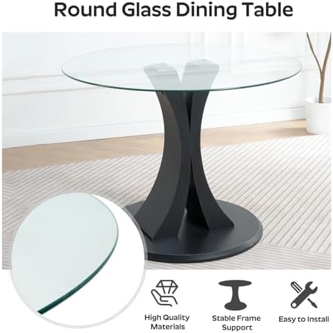 5-Piece Dining Table Set with 39In Tempered Glass Table and 4 Velvet Upholste...