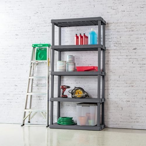 Sterilite 3-Pack 5 Shelf Unit, Heavy-Duty Shelving Storage Rack for Home and Garage, Gray - Multipurpose Plastic Organizer Shelves for Smart Organization