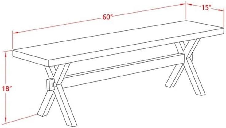 Pemberly Row X-Style Wood Dining Bench, 60 in, Rubberwood Construction, Linen...