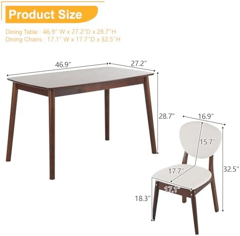 Karl home 5-Piece Farmhouse Dining Table Set for 4, Solid Wood Frame,Walnut