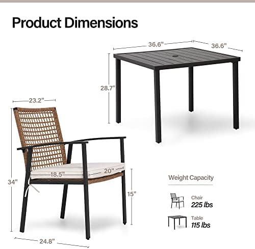 LAUSAINT HOME 5 Pieces Outdoor Patio Dining Set, Wicker Patio Furniture Set o...