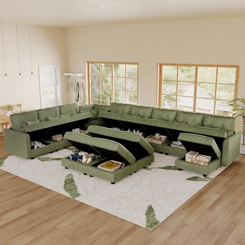 LLappuil 14-Seat Modular Sectional Sofa with Storage, 163" Oversized U-S...