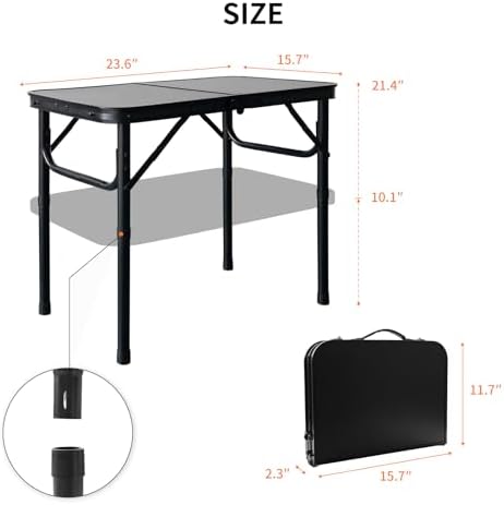 Small Camping Table 2Ft X 1.3Ft, Aluminum Portable Adjustable Table
