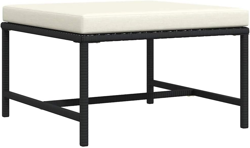 vidaXL Black Poly Rattan Sectional Footrest with Cream White Cushions - Versa...