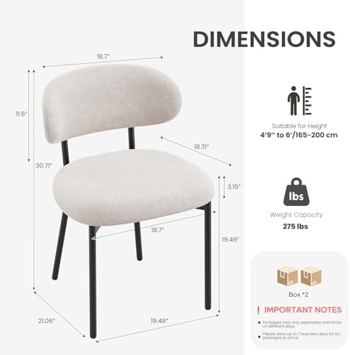 Upholstered Dining Chairs Set of 4, Modern Fabric Kitchen Chairs with Curved ...