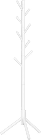 VASAGLE Solid Wood Coat Rack, Free Standing Tree-Shaped Coat Rack with 8 Hooks, 3 Height Options, for Clothes, Hats, Bags, Living Room, Bedroom, Home Office, White URCR04WT