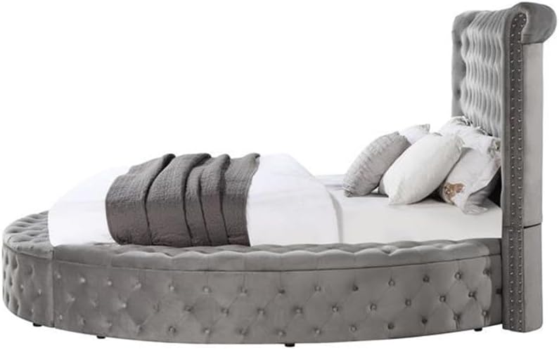 Acme Gaiva Eastern King Bed w/Storage in Gray Velvet