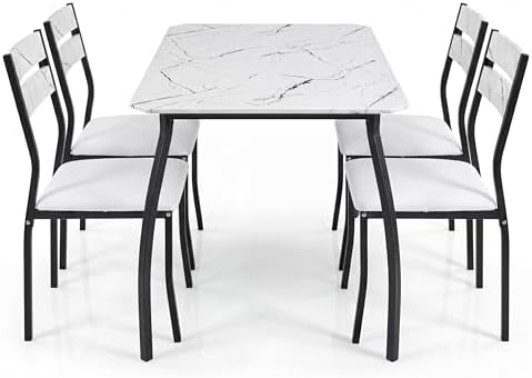 Dining Table Set for 4 Modern Kitchen Table and Chairs Set with Chamfered Edg...