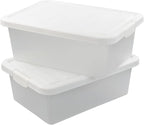 14 Quart Clear Storage Box, Underbed Plastic Latch Box with White Lids, 2-Pack