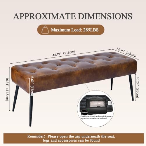 DUHOME Button-Tufted Ottoman Bench, Upholstered Bedroom Benches Leather Footr...