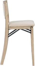Pemberly Row Folding Counter Stool, Solid Wood Construction, Graywash Finish, Fabric Padded Back and Seat, 37 in Tall, 17 x 20 in Dimensions, Fully Assembled, Easy Storage, Extra Seating for Kitchen