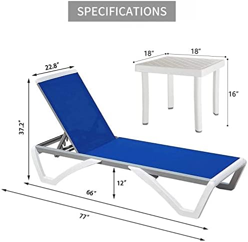 Domi Patio Lounger Chair Outdoor,Pool Lounge Chair, Blue | Adjustable Backres...