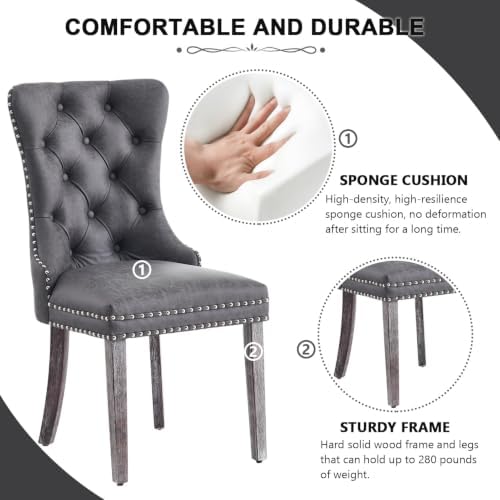 Leather Dining Chairs, Upholstered Dining Room Chairs, Grey, Set of 6 | Dinin...