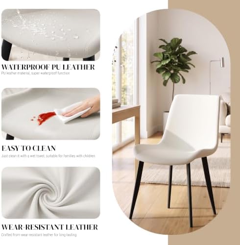 Dining Chairs, Modern PU Leather Dining Room Chair with Sturdy Metal Legs, Up...