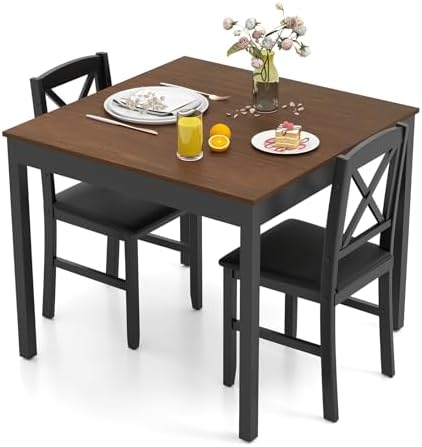 GIANTEX 3-Piece Dining Table Set for 2 - Small Wooden Kitchen Table with Upho...
