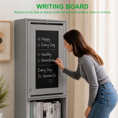 Fold-Out Desk Craft Table, Wall Mounted Desk Cabinet with Chalkboard | Multi-...