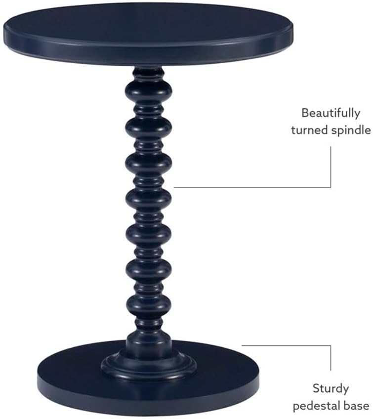 MAKLAINE Modern Transitional Round Spindle Side Table, 17 in Diameter, Navy B...