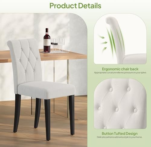 Welzona Upholstered Dining Chairs Set of 4, Button Tufted Parsons Dining Chai...