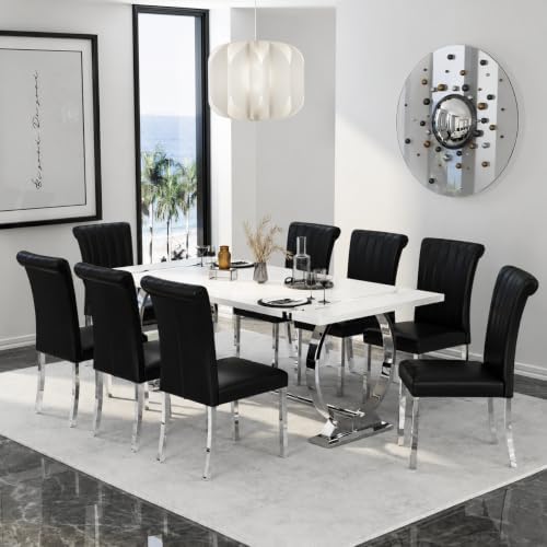 Asday Black and Silver Dining Chairs Set of 2, Modern Faux Leather Upholstere...