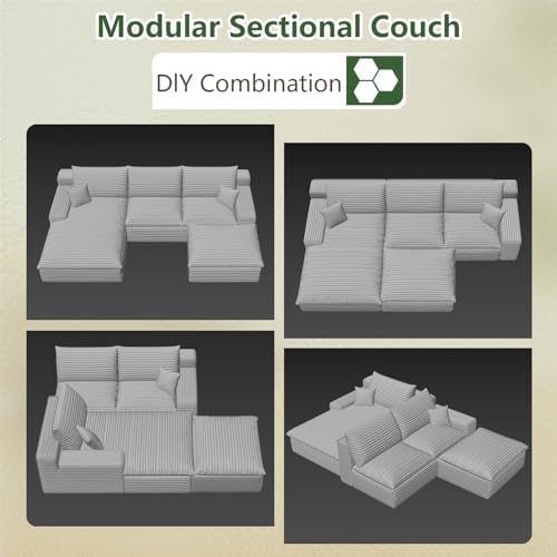 107" Cloud Couch Modular Sectional Sofa for Living Room, U-Shape Couch w...