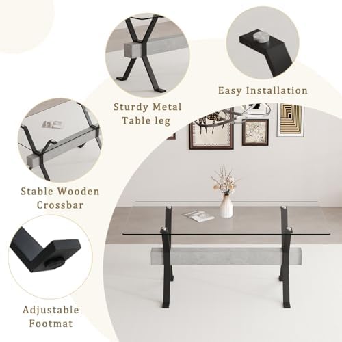 Glass Dining Table 71"｜Modern Dining Table for 6｜0.4" Thick Tempere...