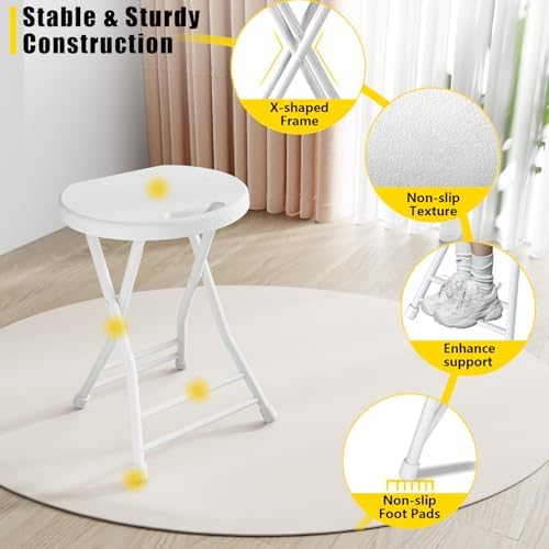 Folding Stool, 18 Inch Foldable Stool with Handle & Steel Frame, Pack of ...