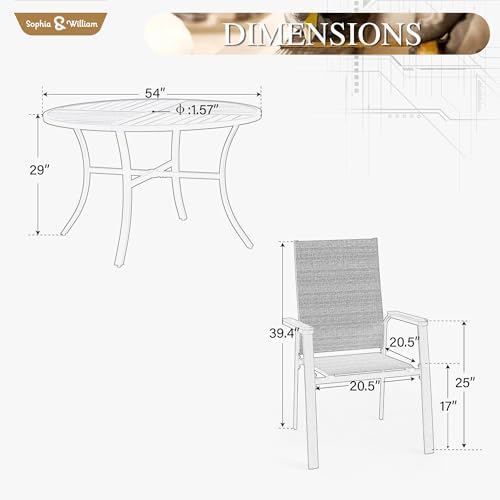 Sophia & William Round Patio Dining Set for 6 with Aluminum Chairs, Grey