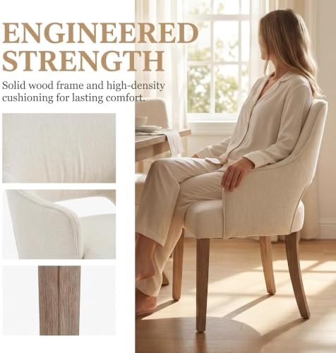Linen Upholstered Dining Chairs Set of 4 with Arms