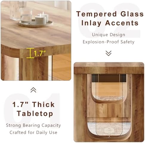 64.5" Dining Room Table Set for 6, Modern Farmhouse Wood Dining Table Set with Decorative Pedestal Legs & 6 Cushioned Chairs,Rustic Brown Kitchen Table Set for Kitchen, Easy Assembly