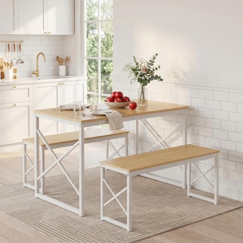 VECELO 43.3" Kitchen Dining Table Set for 4, Heavy-Duty Steel Frame &amp...