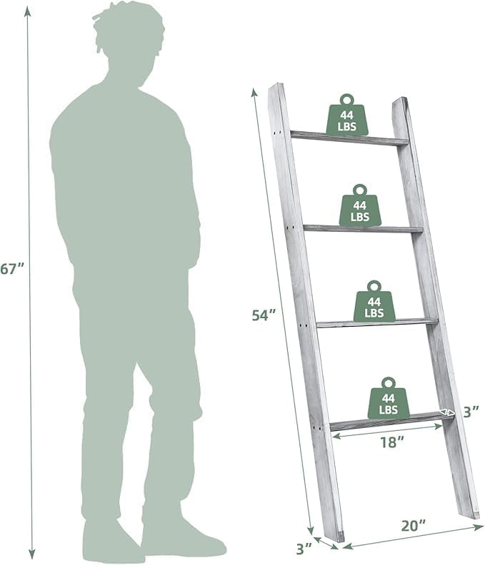 Nightcore 4-Tier Blanket Rack, 4.5 Feet Wall Leaning Ladder Shelf, Farmhouse Storage Rack, Wooden Blanket Ladder for Bathroom, Bedroom，Living Room