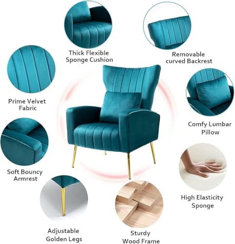 Velvet Accent Chairs Set of 2, Modern Arm Chair with Wingback & Gold Meta...