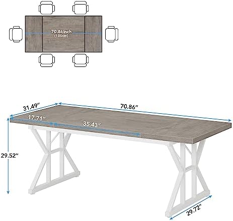 Tribesigns Farmhouse Dining Table for 6 People, 70.8-Inch Rectangular Wood Di...