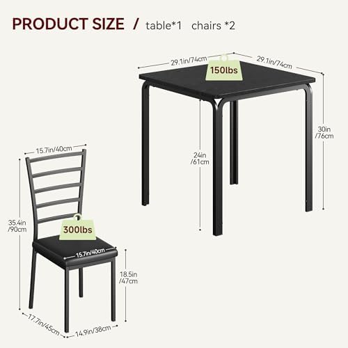 GarveeHome 3-Piece Kitchen Dining Room Table Chair Set for Small Space, Indoo...