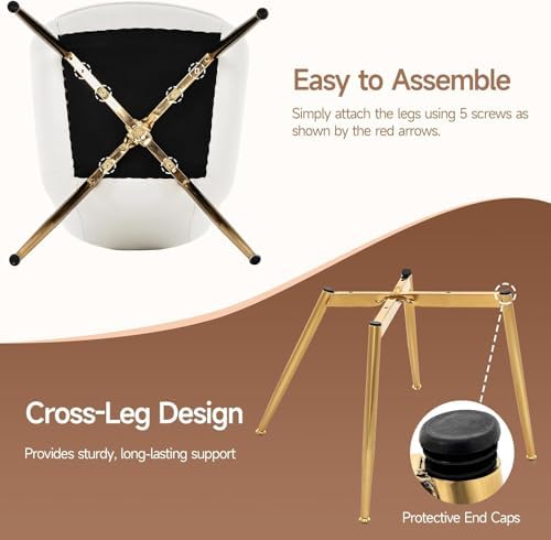 Dining Chairs Set of 2 PU Leather Armless Pearl White, Gold Legs