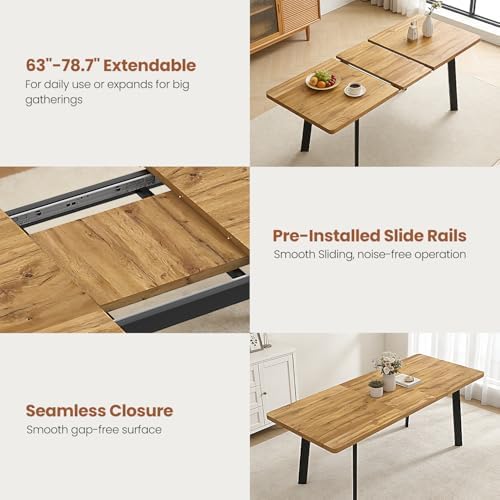 63"-78.7" Expandable Dining Room Table Set for 4-8 People, Walnut |...