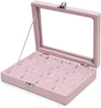 Jewelry Box Necklace Organizer Tray, Pink Velvet Necklace Display Case for Storage Small Display Tray 12 Grid Pendant Holder for Women