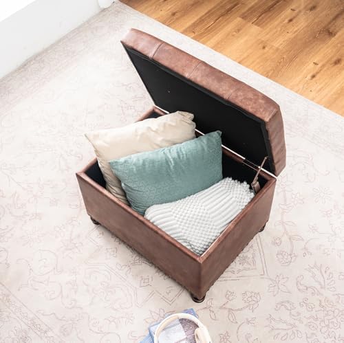 Joveco Leather Storage Ottoman, 24" Rectangle Tufted Square Upholstered ...