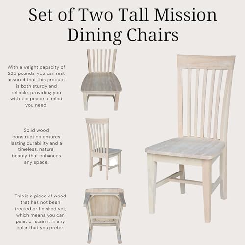 Set of 2 Tall Mission Dining Chairs Solid Parawood, Upgrade Your Dining Exper...