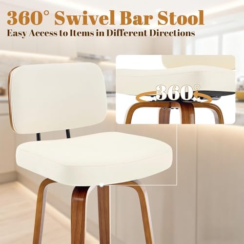 Counter Height Bar Stools Set of 3, 26+inch Swivel Faux Leather Barstool with...