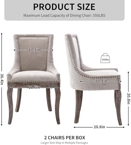 Modern Dining Chairs Set of 2, Fabric Upholstered High Back Chairs with Nailh...