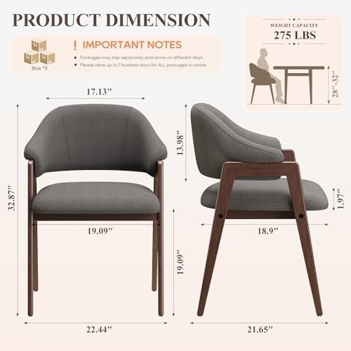 MALOL Wooden Dining Chairs Set of 6, Modern Fabric Upholstered Dining Room Ch...