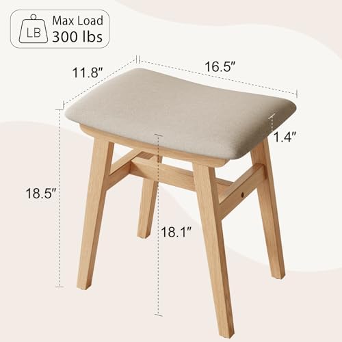 Muwuele Solid Wood Vanity Stool, Compact Makeup Chair with Saddle Cushion, Li...