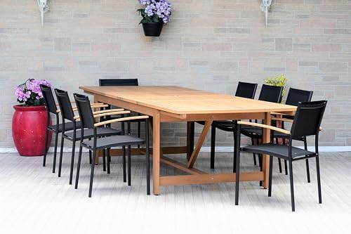 Amazonia Trentino 9 Piece Extendable Patio Dining Set | Teak Finish Table and...