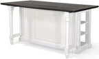 Pemberly Row 71.5" x 38" Farmhouse Wood Kitchen Island with Adjustable Shelves, Ample Storage Space, in White & Dark Brown Finish