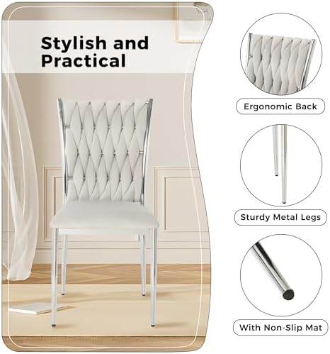 Light Grey Velvet Dining Chairs Set of 6, Modern Upholstered Kitchen Chairs