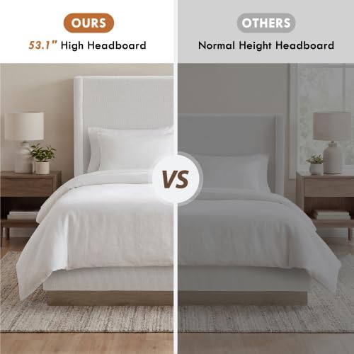 Queen Size Upholstered Bed Frame, 51.1" Tall Headboard Hosford Wingback ...