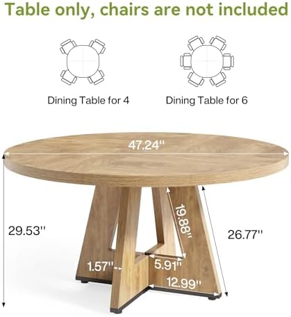 LITTLE TREE Round Dining Table for 4-6 People, 47 Inches Dining Room Table wi...