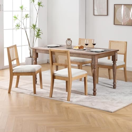 Rattan Dining Chairs Set of 6, Natural Upholstered Kitchen/Restaurant Chair
